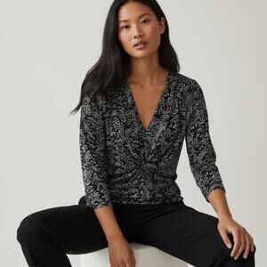 Fresh Produce V-Neck Top Blouse Twist Size XL Rayon Made in USA